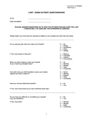 Fillable Online Lent Fb Patient Questionnaire Subjective Pdf The