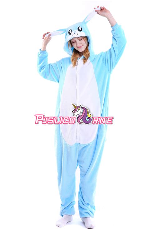 Combinaison Pyjama Bleu Lapin Animaux Déguisement Flanelle Kigurumi