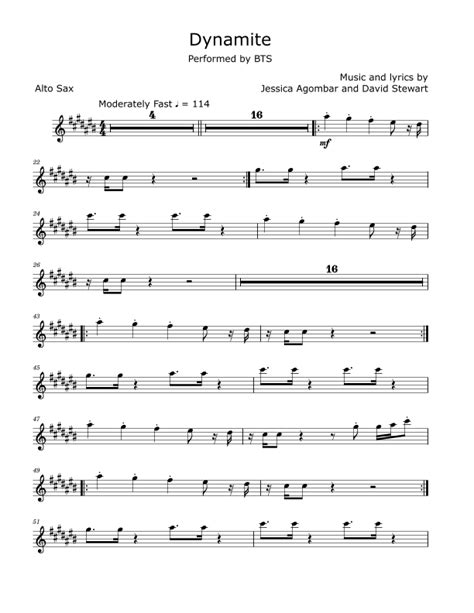 Dynamite Sheet Music Bts Alto Sax Solo