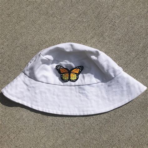 White Denim Butterfly Unisex Bucket Hat Stylish Hat Great For Sun