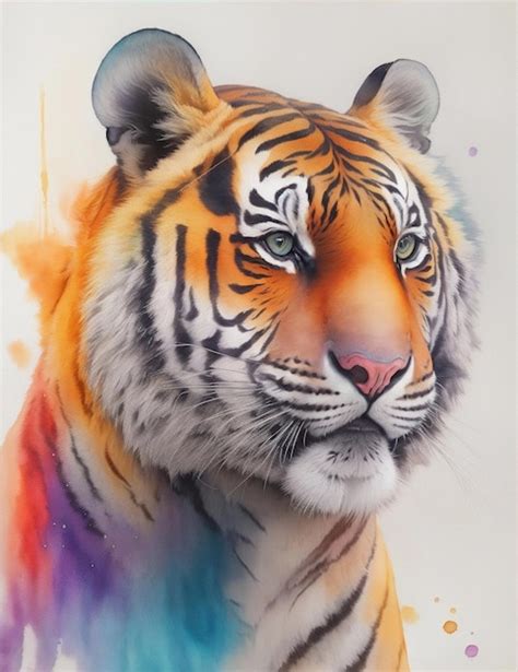 Premium Ai Image Tiger With Rainbow Fur Bright And Colorful Illustration