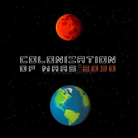 Mars Planet Colonization Illustration. Earth and Mars in Detailed ...