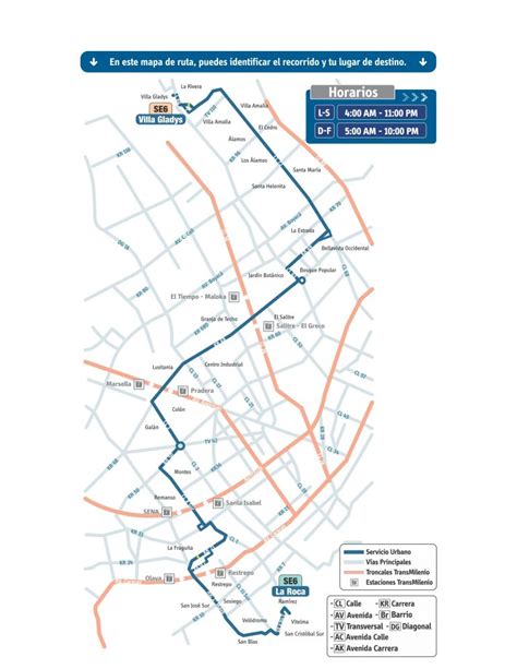 Mapa Urbana SITP SE6 Villa Gladys La Roca 1 Mirutafacil