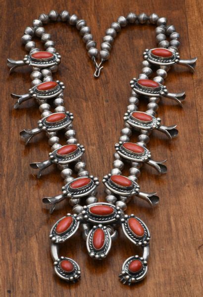 Vintage Navajo Red Coral Squash Blossom Necklace