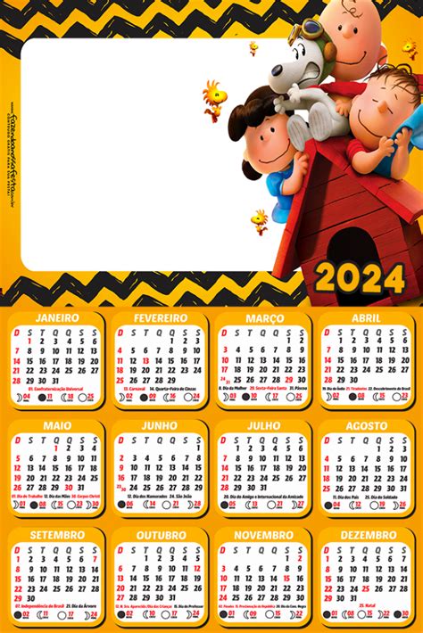 Foto Calendário Snoopy Desenho 2024 Moldura Png Digital Grátis