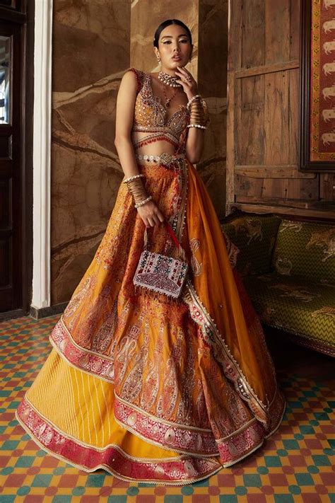 Buy Aditi Gupta Yellow Jamawar Katan Silk Floral Motifs Layered Lehenga