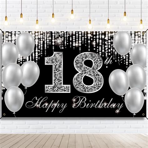 Amazon HTDZZI 18th Birthday Banner Backdrop Happy 18th Birthday