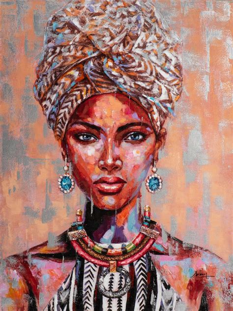 Peinture Sur Toile Femme Beaute Africaine Avec Turban Bijoux