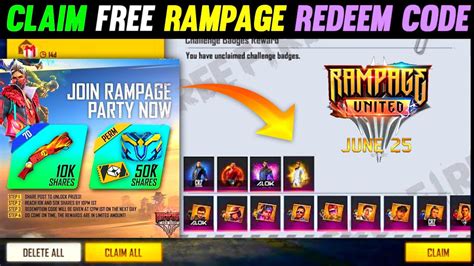 Free Fire New Event June New Event Rampage Redeem Code Rewards