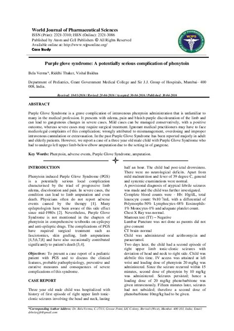 Purple glove syndrome: A potentially serious complication of phenytoin