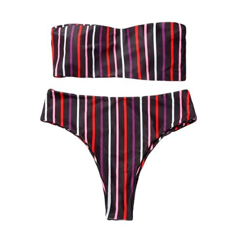 Brazilian Women Sexy Bikini Set Striped Push Up Padded Swimwear Striped