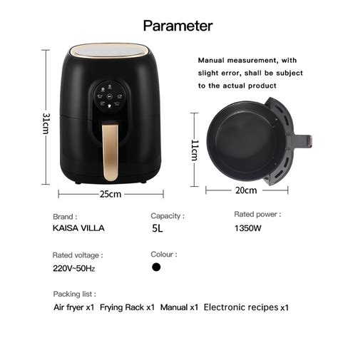 Kaisa Villa Air Fryer 4 5L 5 5L 6 5L Electric Fryer Air Fryer Oil Free