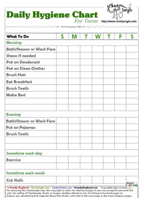 Personal Hygiene Chart For Adults