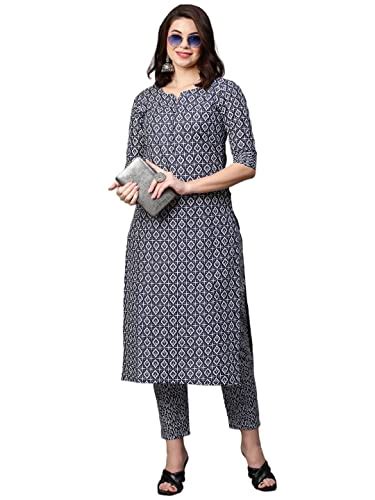 Buy Anni Designer Womens Cotton Blend Printed Straight Kurta With Pant