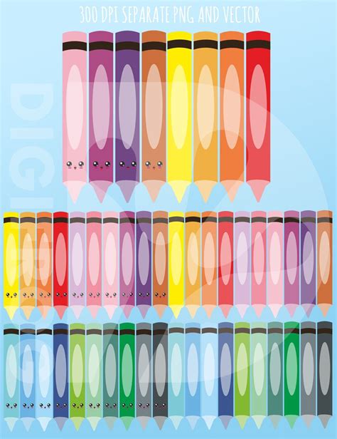 Kawaii Crayons Cute Colored Pencils Clipart Printable School Clipart