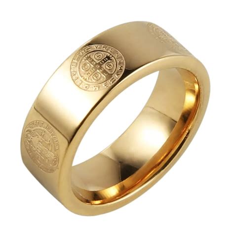 Hzman Mens 8mm St Benedict Exorcism Ring Stainless Steel Catholic Roman