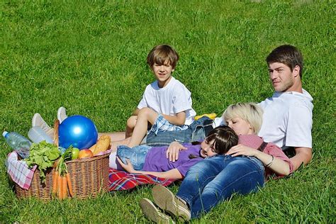 Joyous Family Enjoying A Picnic Outdoors With Playful Activities Photo Background And Picture ...