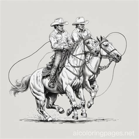 Rodeo Team Roping Coloring Page Dynamic Action In Black And White Ai Coloring Pages Generator