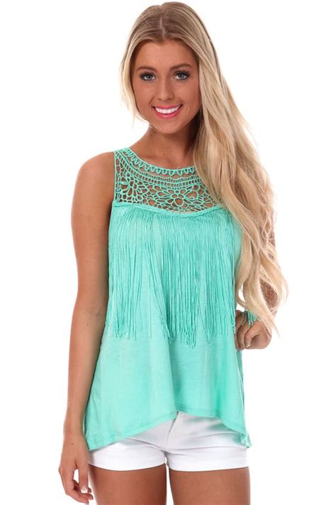 Mint Crochet Fringe Top Boutique Tops Lush Clothing Crochet Fringe