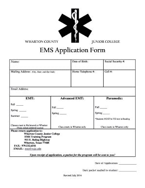 Fillable Online Wcjc EMS Application Form Wharton County Junior