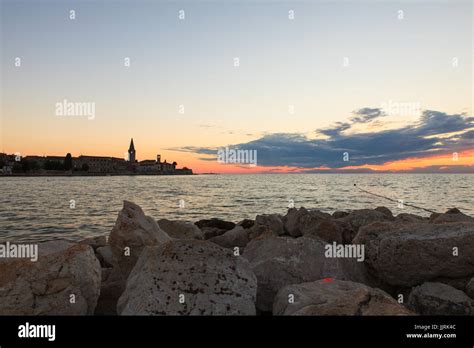 View Of Porec Skyline And Sea At Sunset Istria Croatia Stock Photo