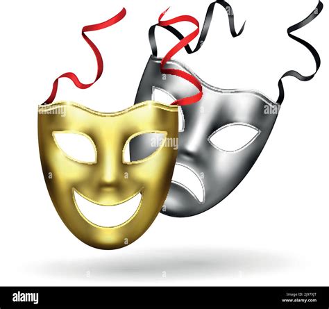 Comedy Tragedy Golden Silver Masks Theatre Realistic Composition Of Two