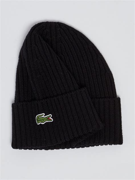 Lacoste Mens Ribbed Wool Hat Black