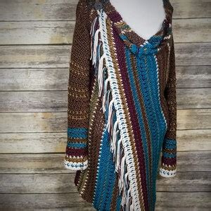 Crochet Blanket Cardigan With Fringes Crochet Pattern Navajo Inspired