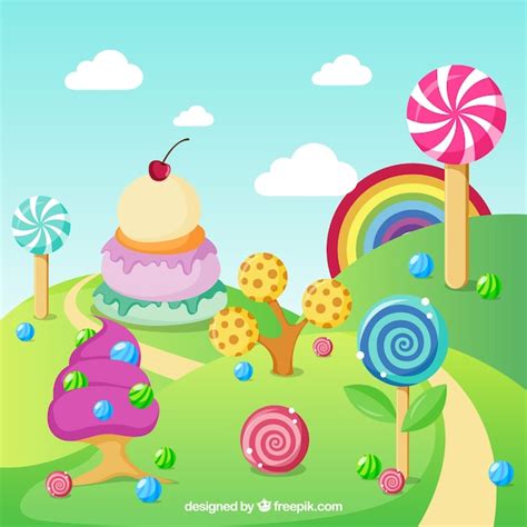 Fondo De Tierra De Dulces Deliciosos En Estilo Plano Vector Gratis