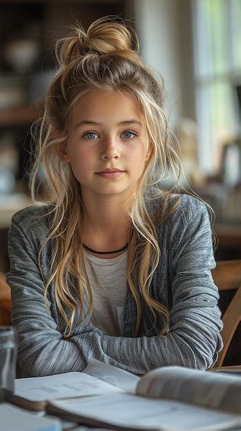 A Girl With Blonde Hair And A Sweater Premium Ai Generated Image