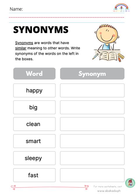 Synonyms Worksheet