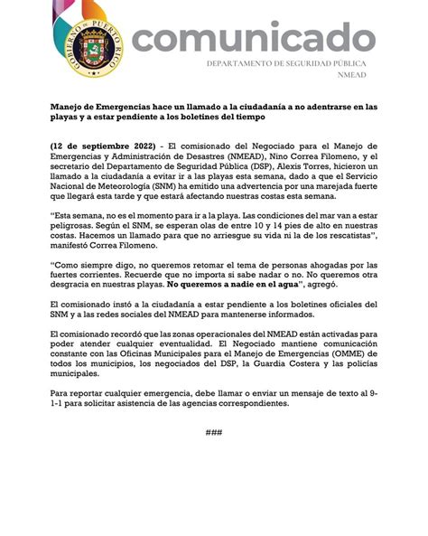 La Fortaleza On Twitter Rt Nmeadpr Comunicado De Prensa Manejo De