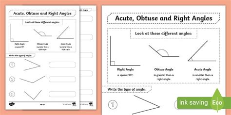 Acute, Obtuse and Right Angles Worksheet - Math Resource - Twinkl