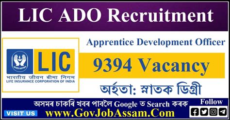 LIC ADO Recruitment 2023 9394 Vacancy Online Apply GovJobAssam