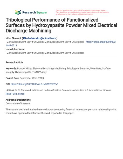 PDF Tribological Performance Of Functionalized Surfaces By