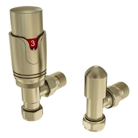 Eastbrook Brushed Brass Angled Thermostatic Radiator Valves Radiator Valves 41 3036