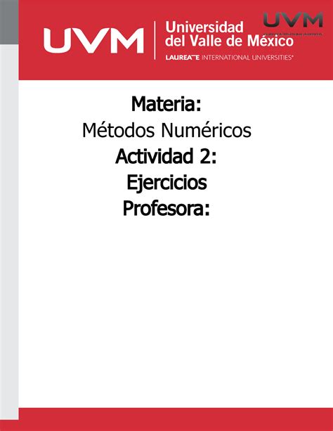 A Metodos Numericos De La Materia Metodos Numericos Materia M Todos