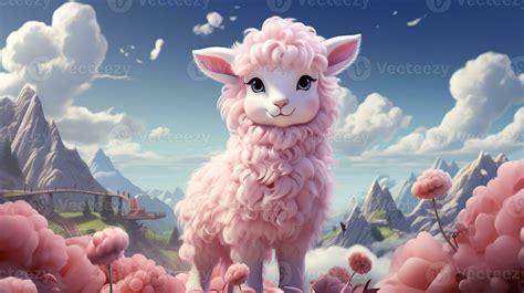 Pink anime cartoon style animal sheep wallpaper background generative ...