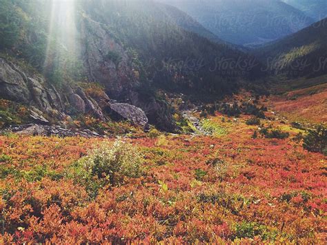 Sunlight Shining Onto Mountain Hillside In Autumn North Cascades Wa