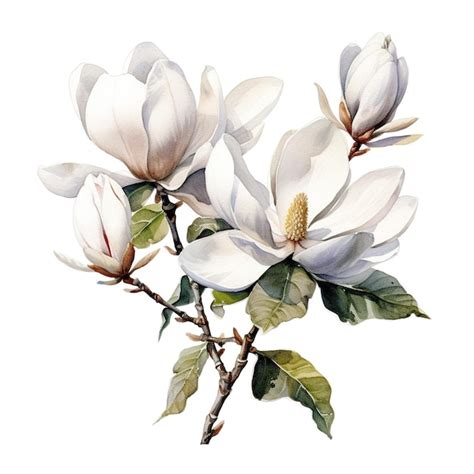 Premium Photo A Painting Of Two White Flowers On A Branch Generative