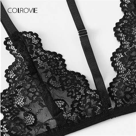 Black Sexy Floral Scalloped Trim Lace Lingerie Set New Women Bra And