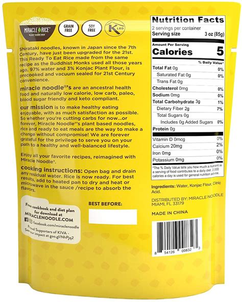 41 Miracle Noodles Nutrition Facts