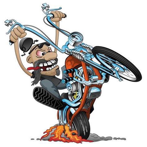 Crazy Biker On An Old School Chopper Motorcycle Cartoon Vector