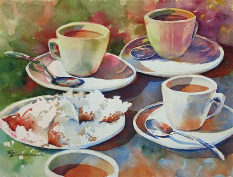 Coffee And Beignets Painting by Sue Zimmermann