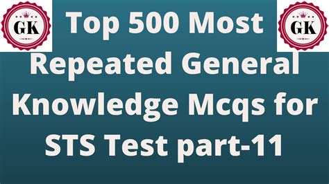 Top Most Repeated General Knowledge Mcqs For Sts Test Part Bps