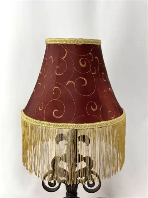 Victorian Art Deco Style Boho Lamp Shade Burgundy Red Gold Fringe Embroidery 12 £110 46