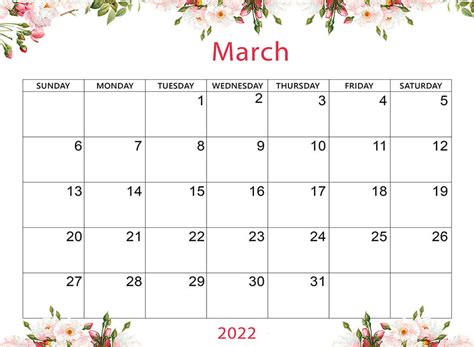 Printable March 2022 Calendar Printableall