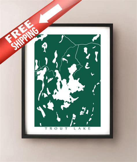 Trout Lake Map Print Ontario Art Canada Poster Etsy