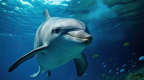 Premium Ai Image A Dolphin Swims In The Ocean With A Fish In The