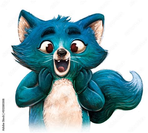 Funny blue cat children illustration Stock Illustration | Adobe Stock